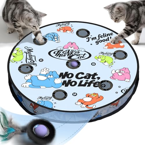 Interactive Cat Toy with Motion Activated Ball & 7 Holes Maze Mat, Hide and Seek Exercise Game for Indoor Cats, Automatic Moving Cat Ball Toy in Pouch, Rechargeable Kitten Toys, Mouse Catching Game - color: No Cat No Life