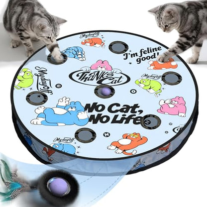 Interactive Cat Toy with Motion Activated Ball & 7 Holes Maze Mat, Hide and Seek Exercise Game for Indoor Cats, Automatic Moving Cat Ball Toy in Pouch, Rechargeable Kitten Toys, Mouse Catching Game - color: No Cat No Life