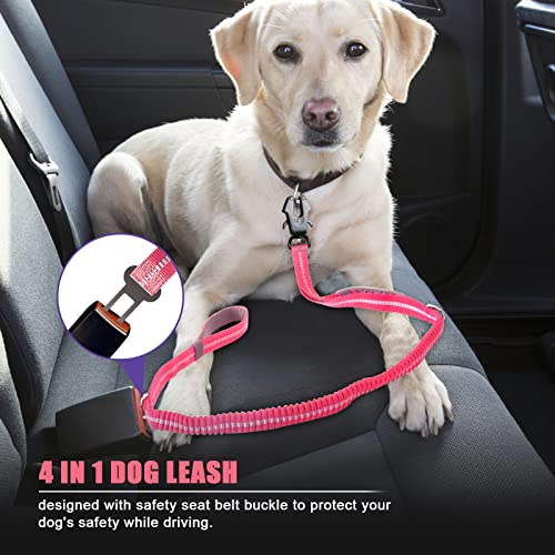 Raipult Tactical Dog Leash Heavy Duty, 4-6FT Shock Absorbing Bungee Leash with Quick Release Clip& 2 Handles, No Pull Waking Lead with Car Seatbelt for Medium Large Dogs that Pull,Pink - color: Hot Pink