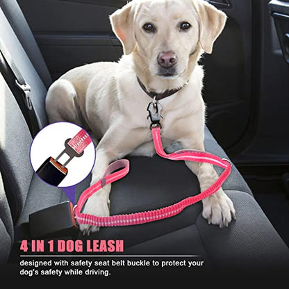 Raipult Tactical Dog Leash Heavy Duty, 4-6FT Shock Absorbing Bungee Leash with Quick Release Clip& 2 Handles, No Pull Waking Lead with Car Seatbelt for Medium Large Dogs that Pull,Pink - color: Hot Pink