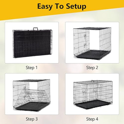 24/7 Shop at Home Gossamer Metal Double Door Folding Wire Pet Crate with Divider, Removable Tray, and Handle for Outdoor and Indoor Medium Dog, 48-inch, Black - size: 47.2"L x 28.9"W x 30.9"H