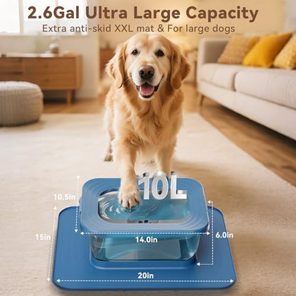 10L No Spill Dog Water Bowl, 2.6 Gal Stainless Steel No Splash Large Dog Water Bowl with Non-Slip Silicone Mat, Spill Proof Slow Drinking Pet Bowls for Messy Drinkers Indoor/Outdoor Use Blue - color: Blue