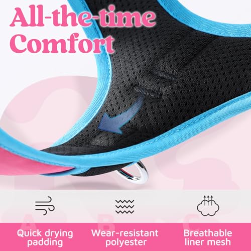 rabbitgoo Dog Harness Medium Sized, No Pull Dog Vest with 3 Buckles, Adjustable Soft Padded Pet Harness with Easy Control Handle and Reflective Strips, Rose Pink & Blue, M - color: Rose Pink & Blue, size: Medium