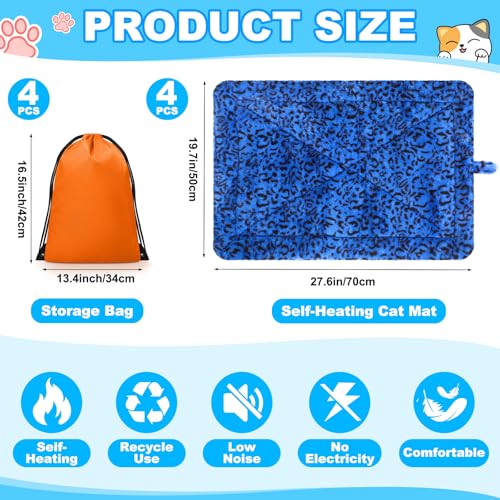 Riakrum 4 Pack Self Warming Cat Bed Mats Leopard Print Cat Dog Thermal Blanket Double Sided Self Heating Pet Pad with Storage Bags for Pet Winter Outdoor Indoor Supplies, Non Electric(M) - size: M