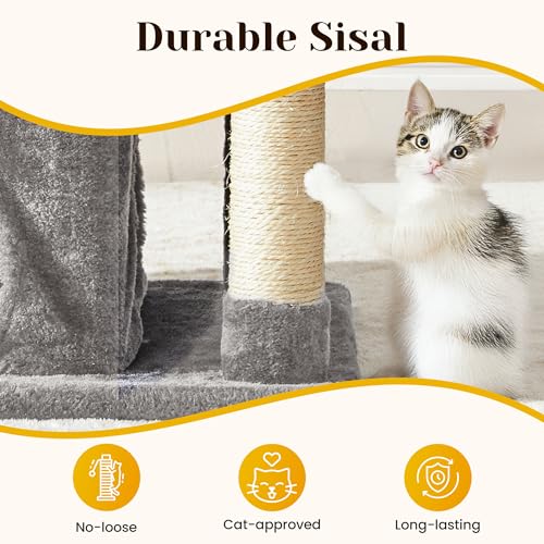 Fansafurn Modern Cat Tree with Scratching Posts, Cat Bed, Hammocks & Condos – Multi-Level Cat Tower for Playful Cats, 36" Modern Cat Tree Tower, Grey - color: Light Grey