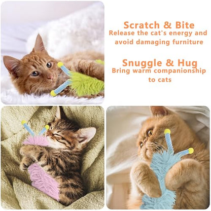 3 Pack Catnip Pillows - Soft and Durable Cat Toys With Antennae, Rich Color, Indoor Interactive Kicker, Companion for Cats (Antenna Green Set) - color: A-Green+Blue+Pink