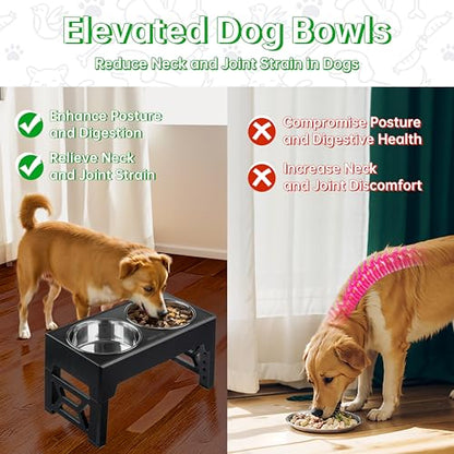 EliteField Elevated Dog Bowls (2-Year Warranty), Two 58 oz Stainless Steel Food Bowls, 5 Adjustable Raised Heights (4", 9.5", 10.5", 11.5", 12.75") Suitable for Dogs of All Ages, Small to Large Sizes - color: Black, size: 2 Stainless Steel Bowls