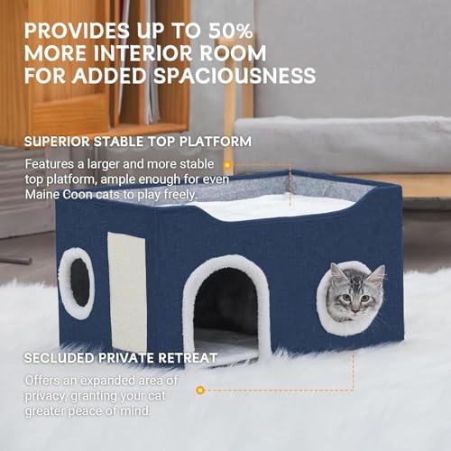 Cat House for Indoor Cats – Foldable Cat Cave & Covered Cat Bed, Cozy Hideaway for Small Pets and Large Cats (23.6"x16"x12.8"),Navy Blue - style: Navy Blue