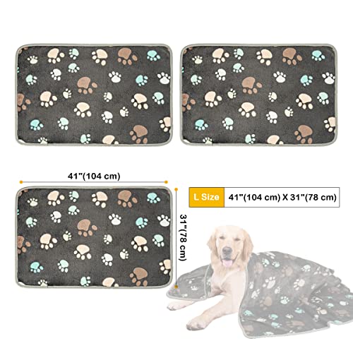 Dono 1 Pack 3 Dog Blankets, Soft Fluffy Fleece Pet Blanket Warm Sleep Mat Paw Print Design Puppy Kitten Throw Blankets Doggy Blanket for Dogs - color: Gray Paw, size: L(41*31")