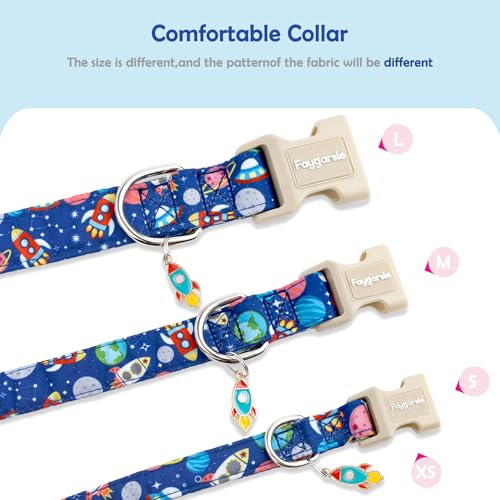 Faygarsle Space Theme Dog Collar, Navy Blue with Rockets and Planets Pattern for Summer Small Medium Large Dogs S - color: Blue Space, size: Small