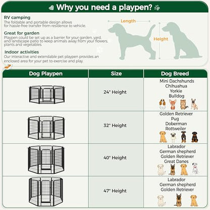 Yaheetech Dog Playpen Outdoor, 24 inch 8 Panels Dog Pen Indoor Heavy Duty Puppy Exercise Pen Metal Pet Fence for RV Camping/Yard/Garden - size: 24"