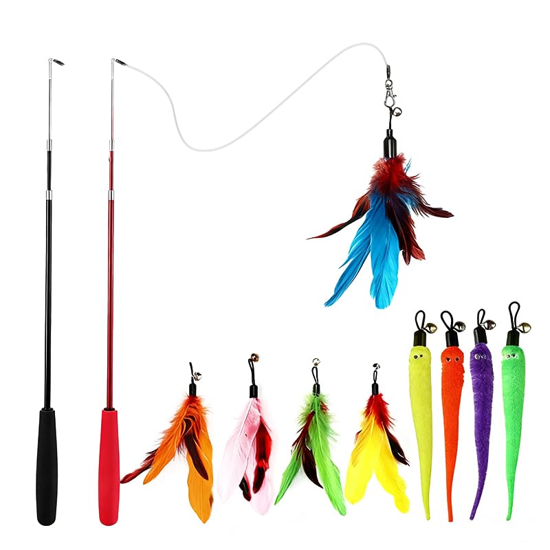 Vamelia Interactive Cat Toys Retractable Feather Toys Interactive Catcher Refills for Indoor Cats to Chase and Exercise