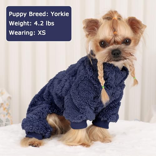 Dog Sweater Fleece Turtleneck Winter Dog Clothes for Small Dogs Girls Boy, Warm Fleece Puppy Pajamas Onesies, Pet Clothes Puppy Sweater Pjs, Doggy Jumpsuits Doggie Outfit, Dark Blue, XXS - color: Dark Blue, size: XX-Small (Chest 11in )