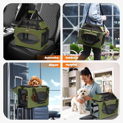 Top-Expandable Pet Carrier 18x11x11Inch Delta American United Airline Approved Underseat to 15lbs Stable Car Travel Carriers for Small Dogs Cats with Locking Safety Zippers Anti-Scratch Mesh - color: Dark Green, size: 18"x11"x11"