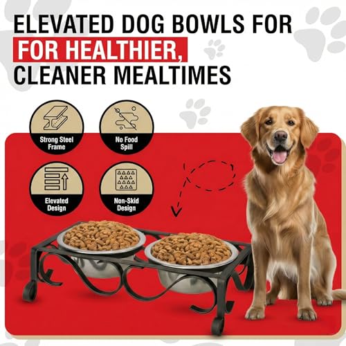 Loving Pets Elevated Dog Bowls – Raised Stainless Steel Dog Bowls with Steel Stand – Non-Skid, No Spill Feeder for Small, Medium & Large Dogs – Easy to Clean, Durable Raised Dog Feeding Station - color: Matte Black, size: 1 Pint