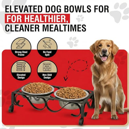 Loving Pets Elevated Dog Bowls – Raised Stainless Steel Dog Bowls with Steel Stand – Non-Skid, No Spill Feeder for Small, Medium & Large Dogs – Easy to Clean, Durable Raised Dog Feeding Station - color: Matte Black, size: 1 Pint