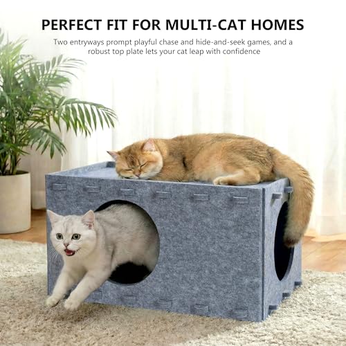 Cat Bed for Indoor Cats, Cat House for Large & Multiple Cats, Foldable Cat Bed Cave, Peekaboo Cat Hideaway, 23.6x15.8x11.8 inch, Medium Gray - style: Medium Gray
