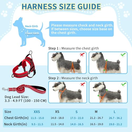 SlowTon No Pull Small Dog Harness and Leash Set, Puppy Soft Vest Harness Neck & Chest Adjustable, Reflective Lightweight Harness & Anti-Twist Pet Lead Combo for Small Medium Dogs (R-Front Clip,XS) - color: B-Red - With Front Clip, size: X-Small
