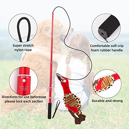 Interactive Dog Toys - Extendable Flirt Pole with 2pcs Squeaky Plush Toy Tugs Red Green for Dog Outdoor Entertainment, Train and Exercise - color: red