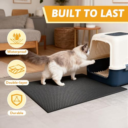 Pieviev Cat Litter Mat Double Layer Waterproof Urine Proof Trapping Mat 1 Pack (Black, 30x24 Inch (Pack of 1)) - color: Black