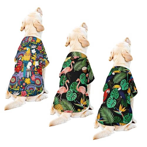 Dog Hawaiian Shirt 3 Pack, Breathable Cool Dog Summer Clothes for Puppy Small Medium Large Dogs Cats, Pet Outfit with Tropical Prints, Perfect for Beach Seaside Outdoor-Style 4 - color: Multi-colored4