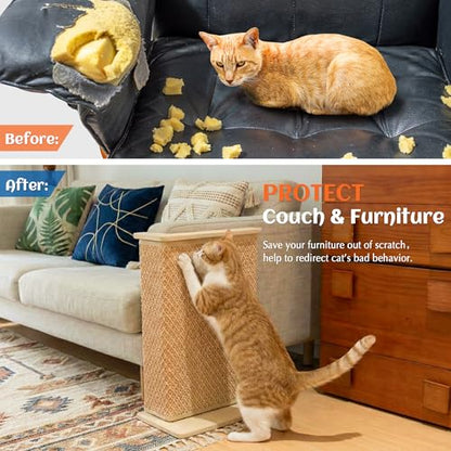 PETKARAY Extended Couch Corner Cat Scratcher, 24" Sisal Couch Protector from Cat Claws, Wider Couch Side Furniture Scratch Protection for Cats