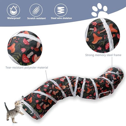 Sheldamy Cat Tunnel, S-2-Way Cat Tunnels for Indoor Cats, Collapsible Cat Play Tunnel, Interactive Toy Maze Cat House for Cats, Puppy, Kitty, Kitten, Rabbit - color: S-2 Way Mushroom