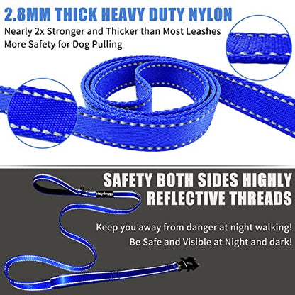 Strong Heavy Duty Dog Leash - 4ft Reflective Nylon Training Leash with Soft Padded Double Handle & Auto Lock Frog Clip - Safety Traffic Control for Large Medium Small Dogs No Pull Walk Dark Blue,4ft - color: Dark Blue, size: 4FT x 1" x 2.8MM