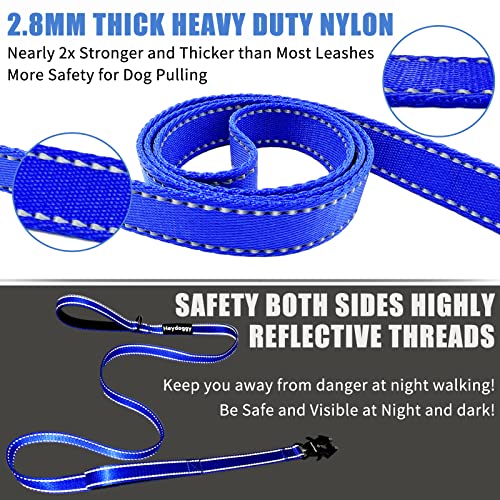 Strong Heavy Duty Dog Leash - 4ft Reflective Nylon Training Leash with Soft Padded Double Handle & Auto Lock Frog Clip - Safety Traffic Control for Large Medium Small Dogs No Pull Walk Dark Blue,4ft - color: Dark Blue, size: 4FT x 1" x 2.8MM