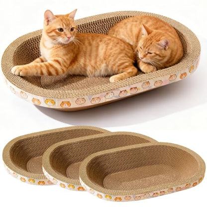 3 Pack Large Cat Scratcher Cardboard, Oval Cat Scratcher Bed Cat Scratch Pad Board Lounge Couch for Indoor Cats Bowl Shaped Cat Scratching Post Nest for Cats Grinding Claw Furniture Protector - size: XXL(23"x16"x3")