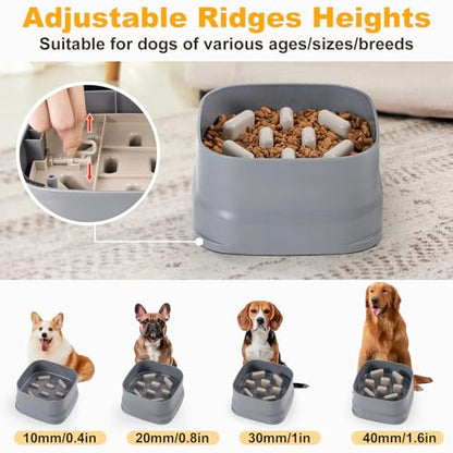 Slow Feeder Dog Bowls Large Breed Puppy Puzzle Feeding Dish Maze Feed Bowl Small Medium Dogs Plate Adjustable Ridges to Slower Down Eating Anti-slip Easy to Clean Indoor Use 7.5*7.5*4 in(Grey)