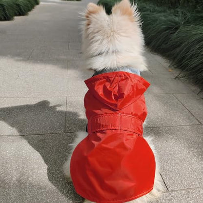 Dog Raincoat Small Dog Rain Jacket Poncho Waterproof Pet Rain Suit Double-Layered Puppy Small Dogs Cats Breathable Lining Hooded Leash Hole Adjustable,Red,XS,Back Length 4.6-6.7 inches - color: Red, size: XS:Back Length 4.6-6.7"