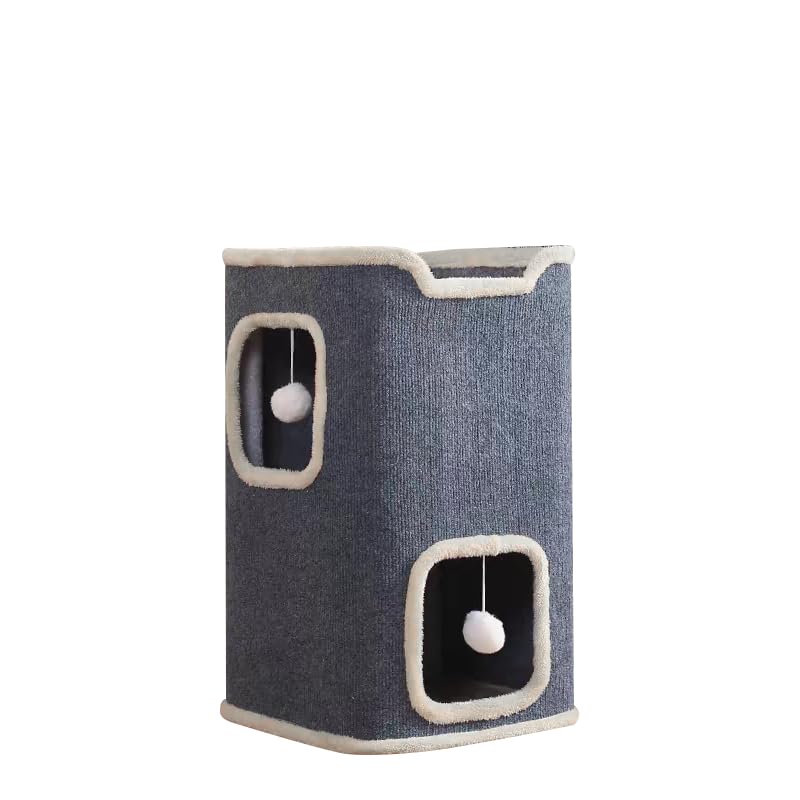 Cat Villa Cat House,Cat House Soft and Durable Multi-Level Cat Villa Cozy Sisal Cat Tower with Scratching Post,Warm Condo Nest for Sleep,Rest Play Ideal for All Seasons (Gray, Middle)