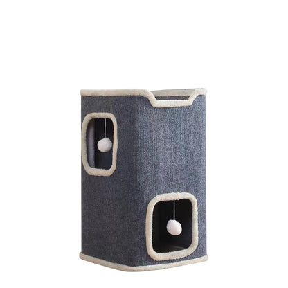Cat Villa Cat House,Cat House Soft and Durable Multi-Level Cat Villa Cozy Sisal Cat Tower with Scratching Post,Warm Condo Nest for Sleep,Rest Play Ideal for All Seasons (Gray, Middle)