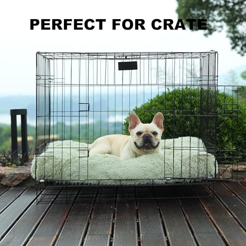 Bedfolks Waterproof Crate Bed, Plush Pad With Removable Cover, Faux Fur for Medium Dogs, Fluffy Washable Kennel 29"x21", Sage Green - color: Sage Green, size: Medium(29x21'')