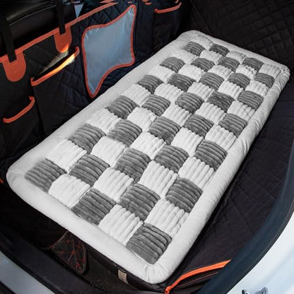 Dog Bed for Car Back Seat Soft Plush Backseat Pet Bed Mat Non-Slip Travel Pet Mat, Fuzzy Plaid Dog Seat Cover, Fit for Backseat Extenders and Trucks SUVs (Gray and White, 54" x 24.8") - color: Gray and White