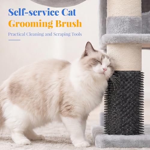 Hey-brother Cat Tree, 74 inches Multi-Level XL Large Cat Tower for Indoor Cats with Three Cat Condos, Two Large Top Decks and Cat Hairbrushfor Kittens, Cats and Pets, Light Gray MPJ035-MW - color: Light Gray