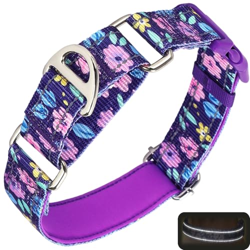 Martingale Collar for Female Dogs, Reflective Adjustable Soft Nylon Dog Collars with Cute Floral Patterns for Small Medium Large Dog (L) - color: 3, size: L
