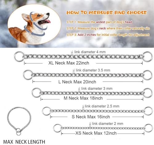 Silver Dog Choke Collars,Metal Slip Link Martingale Choker Dog Collar Heavy Duty Training Dog Collars Puppy Collars for XS Small Medium Large Big Breed Dogs,XS - color: Flat Sliver Chain, size: XS(Neck Max 12inch)D2.0mm
