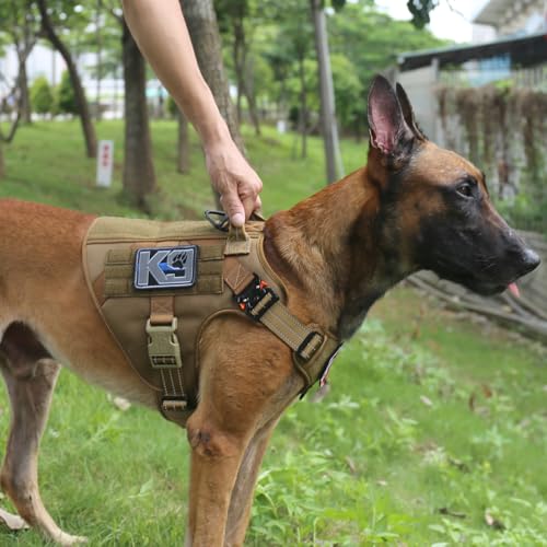 ICEFANG Tactical Dog Harness, Large Size,2X Metal Buckle,Working Dog MOLLE Vest with Handle,No Pulling Front Leash Clip,Hook and Loop Panel (Brown,L (Pack of 1)) - color: Brown, size: Large (Pack of 1)