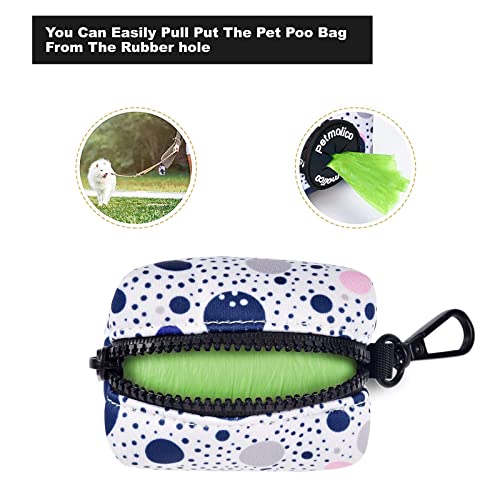 Dog Poop Bag Holder Leash Attachment, Dog Waste Bag Dispenser Zippered Pouch, Fits Any Dog Leash, Includes Free Roll of Dog Bags, Poop Bag Dispenser - 2 Pack, Blue Dots - color: Blue Dots