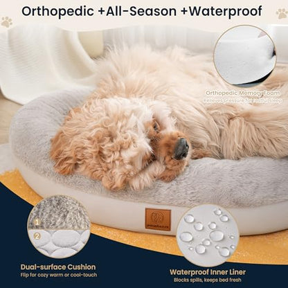 Round Donut Dog Bed – Luxury Orthopedic Dog Beds with Memory Foam – Calming Bolster Pet Bed, Water-Resistant, Washable Plush Cover, Premium Zipper – Small, Medium Dogs & Cats (25 Inches) - size: 25 Inches