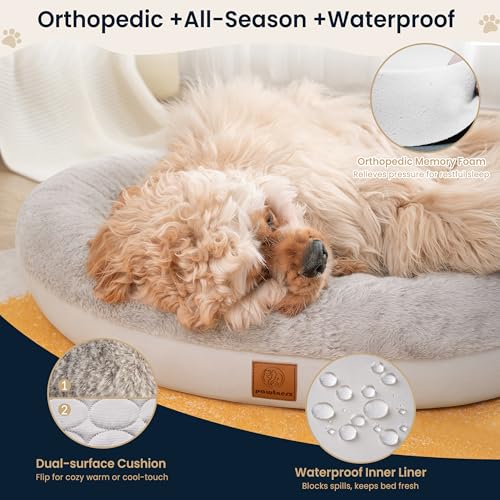 Round Donut Dog Bed – Luxury Orthopedic Dog Beds with Memory Foam – Calming Bolster Pet Bed, Water-Resistant, Washable Plush Cover, Zipper – Small, Medium, Large Dogs & Cats (31 Inches) - size: 31 Inches