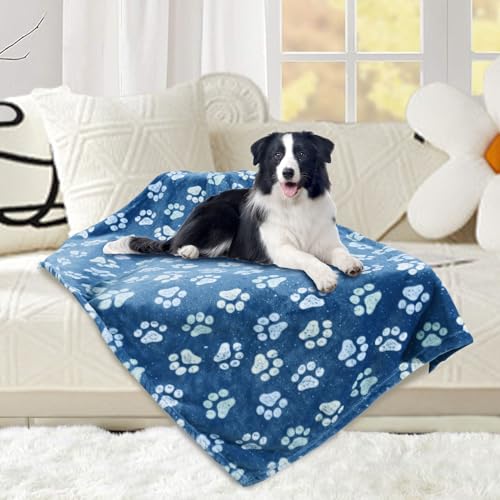 Rezutan Dog Blankets for Large Medium Dog Cat Soft Fuzzy Blanket Washable, Comfort Flannel, Fuzzy Soft Blankets for Dogs, Reversible Print, 41 x 31 inch,Dark Blue - color: Dark Blue, size: 40x30 inch