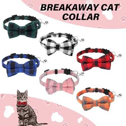 6 Pcs Cat Collar Breakaway with Bow Tie and Bell Kitten Collars Removable Bowtie Plaid Cat Collar for Cats Kittens Puppy (Vintage) - style: vintage