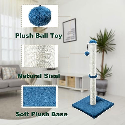 Dimaka 29" Tall Cat Scratching Post, Claw Scratcher with Sisal Rope and Covered with Soft Smooth Plush - color: Blue, size: 29 inches for All Cats