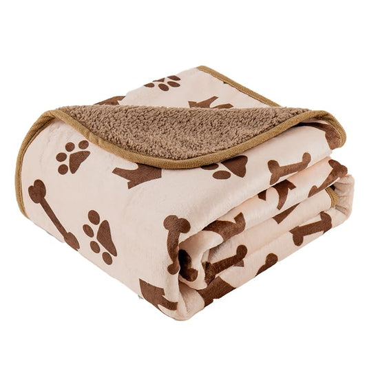 Waterproof Dog Blankets Pet Blanket 50"x60", Soft Fluffy Sofa Car Bed Protector, Reversible Sherpa Fleece Dog Blanket for for Small Medium Large Dogs Cats (Beige-House) - color: Beige-house, size: 50"x60"