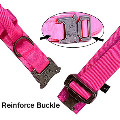 Tactical Dog Collar and Leash Set Adjustable Military Nylon Dog Collar with Control Handle and Heavy Duty Metal Buckle for Large Dogs（Pink S - color: Pink SET(collar+leash), size: Small (Pack of 1)