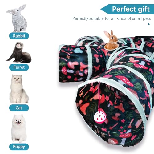 EGETOTA Cat Tunnel for Indoor Cats Large, with Play Ball S-Shape 5 Way Collapsible Interactive Peek Hole Pet Tube Toys, Puppy, Kitty, Kitten, Rabbit (S4 - Mushroom) - color: S4 - Mushroom