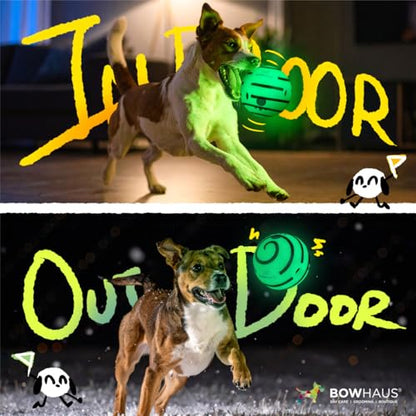 BOWHAUS Giggle Glow in The Dark Ball for Dogs, 5.5 Inch Interactive Dog Exercise Toys, Indestructible Fun Squeaky Chew Toy, Non-Toxic Durable PVC Chew Ball for Indoor Outdoor Play - style: Glowing Ball